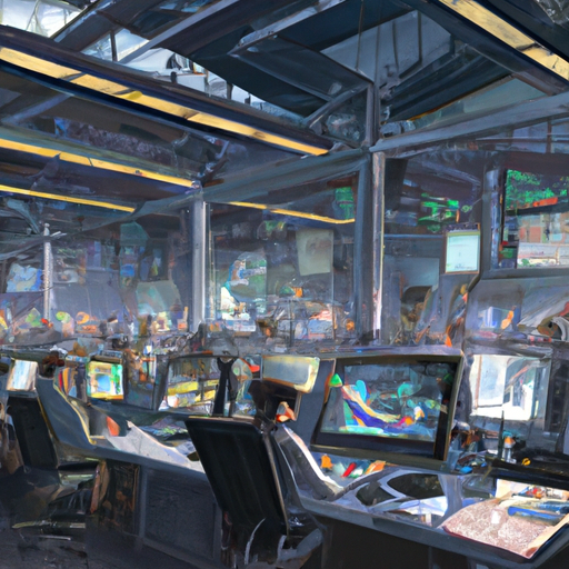 תמונה של רצפת מסחר פתוחה, עם סוחרים שעובדים על מחשבים מוקפים במסכים ובצגי חדשות.