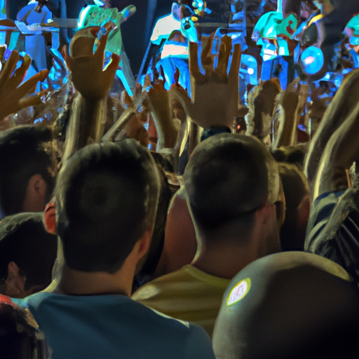 תמונה המציגה קהל שנהנה מהופעה של להקה ישראלית באירוע